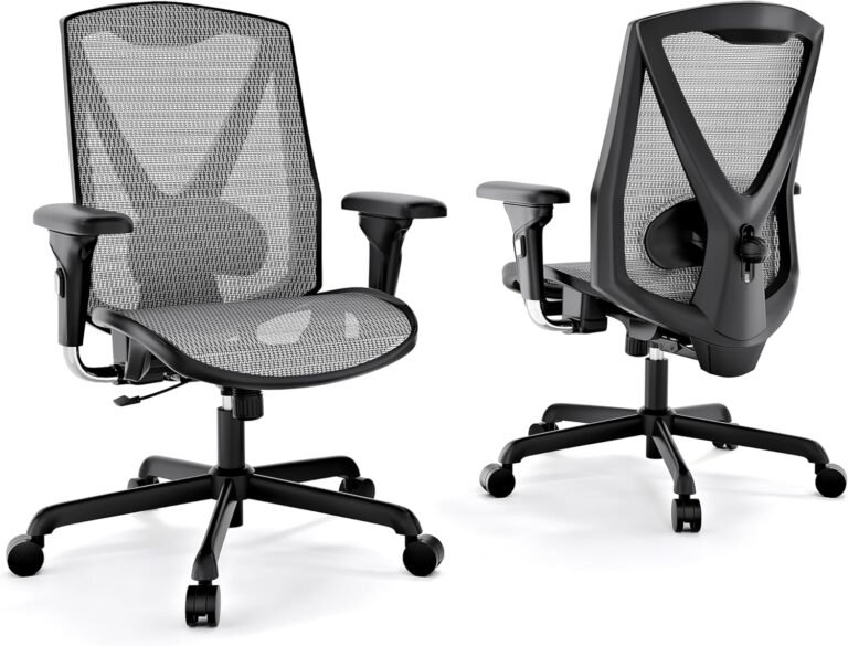 Ergonomic Office Chair, High-Back Swivel Computer Gaming Desk Chair with Lumbar Support and Adjustable Armrests, Home Office Chair with Breathable Mesh Backrest, 3-Gear Tilt Function,Grey