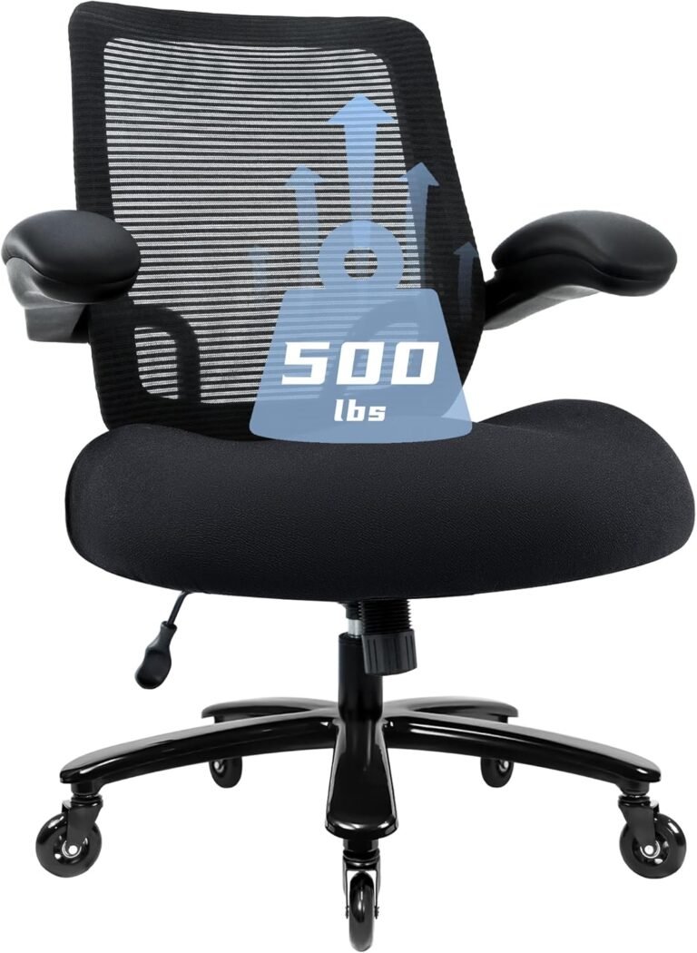 500lbs Big and Tall Office Chair – Heavy Duty Mesh Ergonomic Desk Chair, High Back Computer Chair – Flip-up Armrests, Wide Thick Seat Cushion, Quiet Wheels