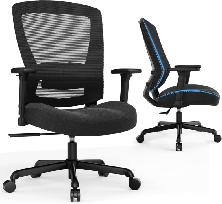 T96C Ergonomic Home Office Chair, Mesh Computer Desk Chair with 4D Armrests, Adjustable Lumbar Support,Tilt Function, Executive Rolling Swivel Task Chair for Long Hours (Black)