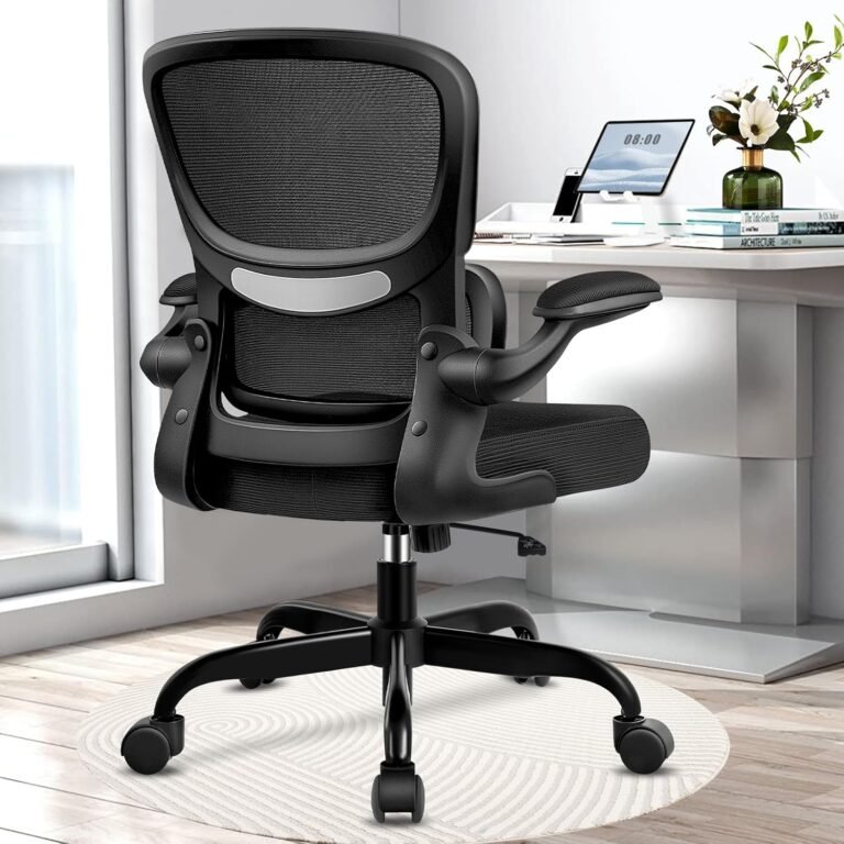 Razzor Office Chair, Ergonomic Desk Chair with Lumbar Support and Adjustable Armrests, Comfy Desk Chair Breathable Mesh Mid Back Computer Chair, Reclining Office Chair for Home Office – Black
