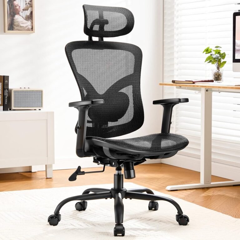 Marsail Ergonomic Office Chair, Mesh Computer Desk Chair with Adjustable Lumbar Support, 2D Headrest & Up and Dowm Armrest, Ergonomic Gaming Chair for Home Office