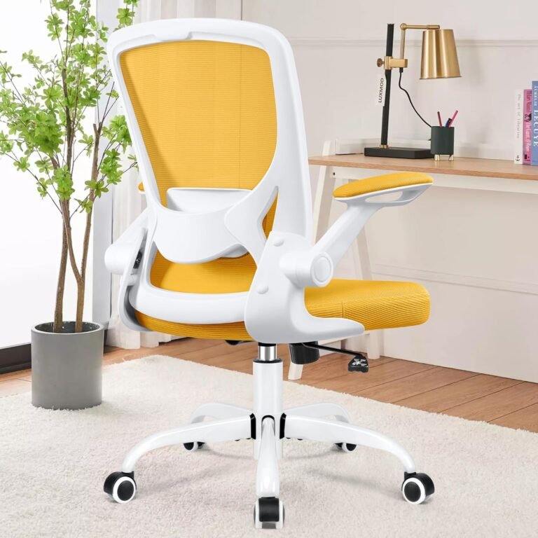 KERDOM Ergonomic Office Chair, Breathable Mesh Desk Chair, Lumbar Support Computer Chair with Wheels and Flip-up Arms, Swivel Task Chair, Adjustable Height Home Gaming Chair (Yellow)