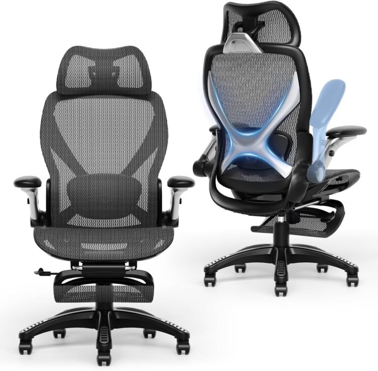 X100 Ergonomic Office Chair with Footrest, High Back Rolling Computer Desk Chair with 5D Flip-Up Arms, Adjustable 3D Adaptive Lumbar Support & Headrest,Big and Tall Swivel Gaming Mesh Chairs