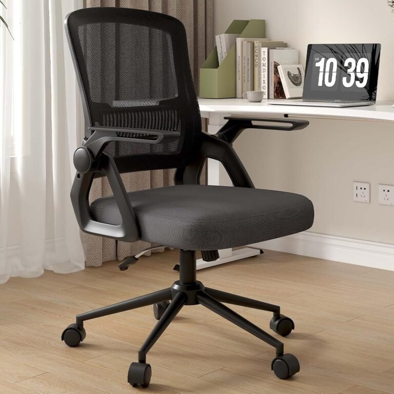 naspaluro Office Computer Desk Chair Ergonomic Mesh Flip-Up Arms Comfy Chair with Mid Back Cushion Lumbar Support Adjustable Height Tilt Swivel Chair for Home Bedroom Study Working, Black