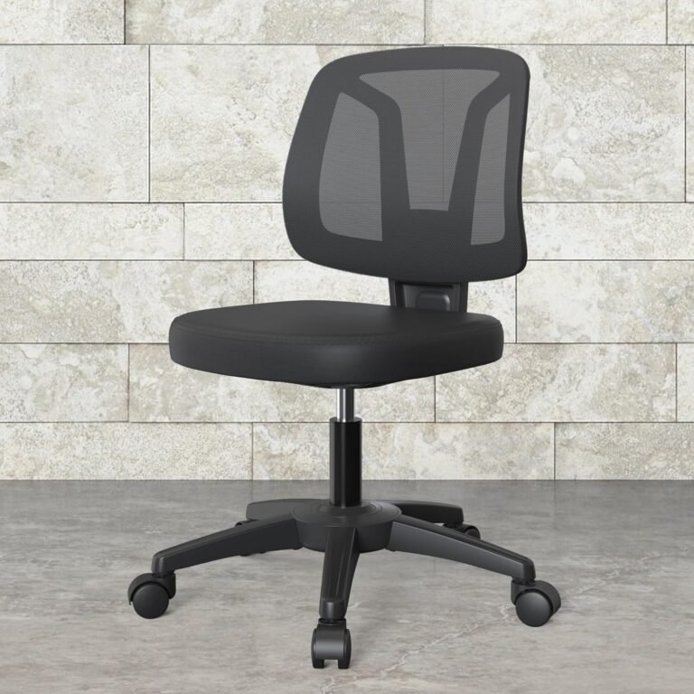 Armless Comfortable Swivel Office Desk Home Study Computer Task No Arms Chair with Rolling Wheels for Student Adult