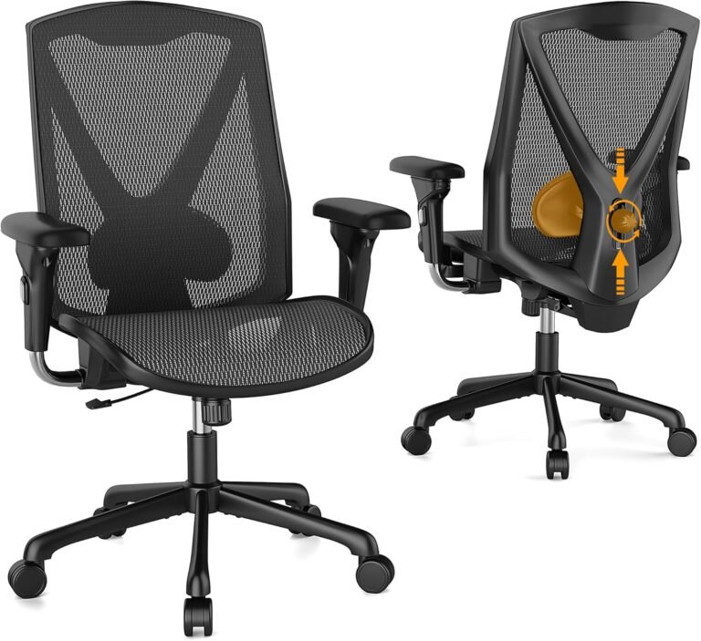Ergonomic Office Chair, High-Back Swivel Computer Gaming Desk Chair with Lumbar Support and Adjustable Armrests, Home Office Chair with Breathable Mesh Backrest, 3-Gear Tilt Function,Black