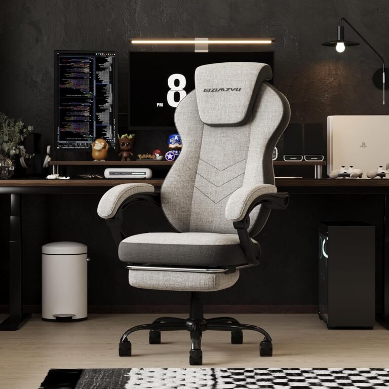 Ergonomic Office Chair with Adjustable Headrest and Footrest, High Back Computer Desk Chair with Linkage Armrests, Reclining Swivel Chair for Home Office, Executive Office Chair (Fabrics-Gray)