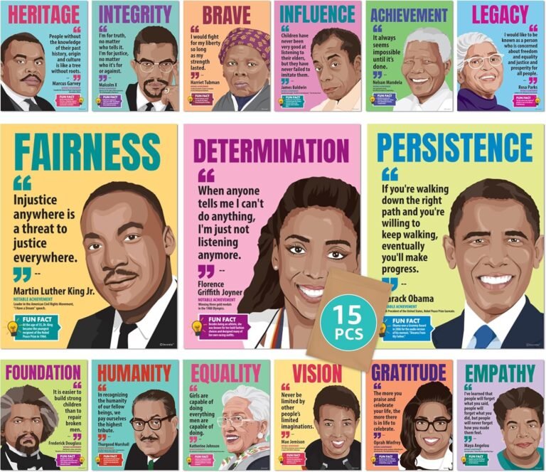 Decorably 15 Black History Posters for Classroom, 11x14in Matte-Laminated Inspirational Social Studies Classroom Decorations