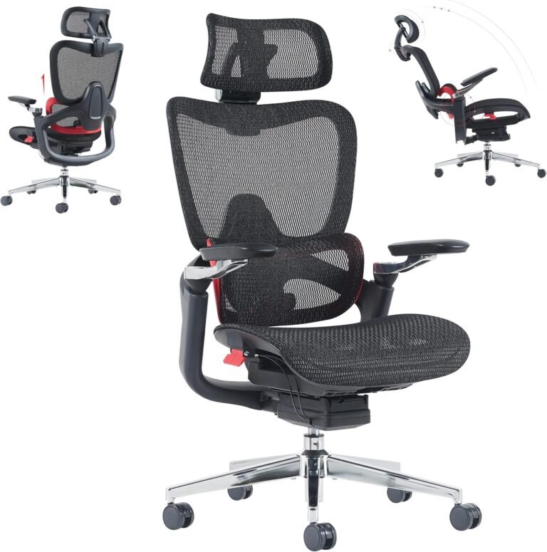 Ergonomic Mesh Office Chair, Big and Tall Computer Gaming Chair with Adaptive Lumbar Support, Work Chair with Headrest, 5D Armrest,90-130°Tilt, BIFMA Certified, Model Zen (Red)