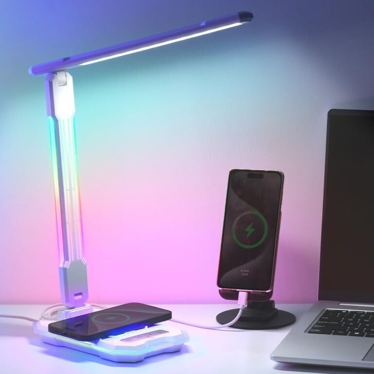 WILIT Color Changing Desk Lamp,RGB Foldable Gaming Light with Sound Reactive,10W Wireless Charging & USB Charging Port,Adjustable Arm,Touch Control Table Lamp,Reading,Desktop Light,Birthday Gifts