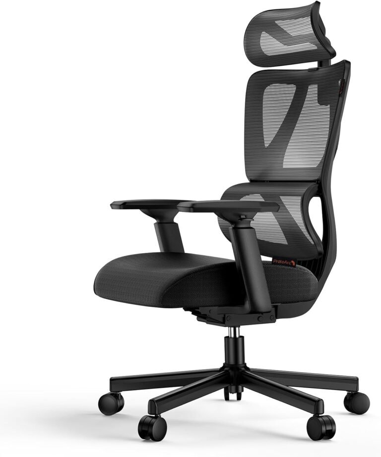 ProtoArc Ergonomic Office Chair for Home Office, High Back Desk Chair with Thick Spring Cushion, Adjustable Headrest, Armrests, Big and Tall Mesh Computer Chairs for Long Hours Sitting, EC100 – Black
