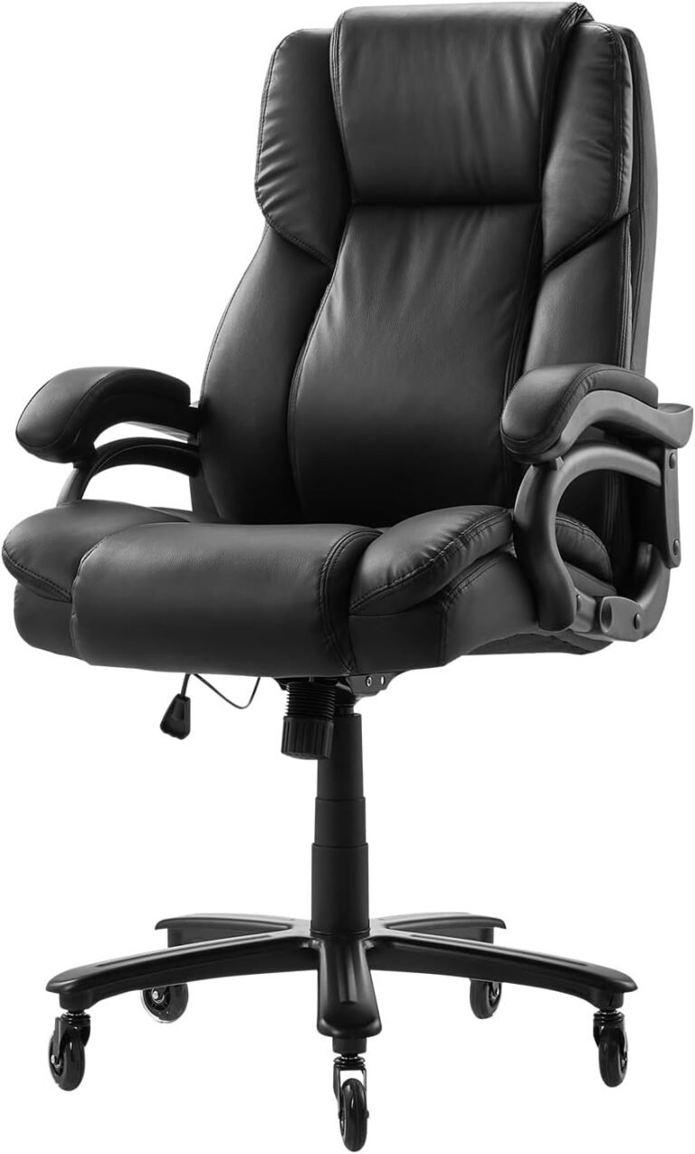 VEVOR Executive Office Chair with Knob-Control Lumbar Support, 500lb Capacity Office Chair, Heavy Duty Ergonomic Chair, Height Adjustable PU Leather Reclining Home Office Desk Chairs, Black