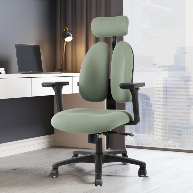 Ergonomic Office Chair with Double Lumbar Support, 360° Rotation, Memory Foam Cushion, and Adjustable Features for Ultimate Comfort During Gaming, Work, and Study