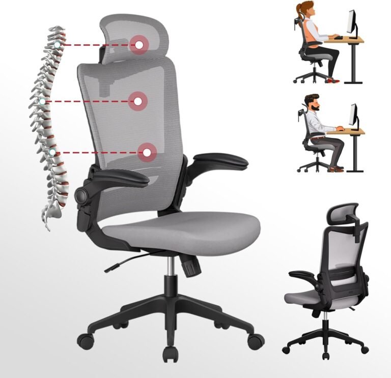 C6 Grey Ergonomic Office Desk Chair with Lumbar Support 2D Headrest Flip Up 4D Armrest 120° Rocking Mesh Computer Chair Office Chairs for Office Home Conference Room Usage