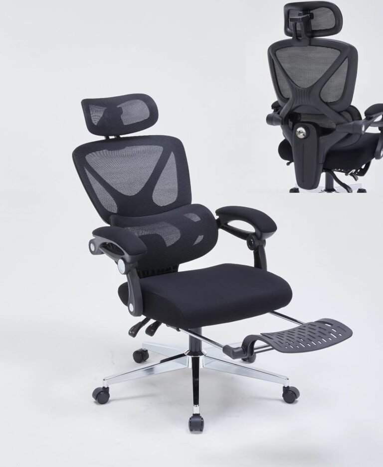Ergonomic Office Chair, Home Office Desk Chairs with Foot Rest, High-Back Mesh Computer Desk Chair with Adjustable Lumbar Support, Computer Chair for Home Office (Black)