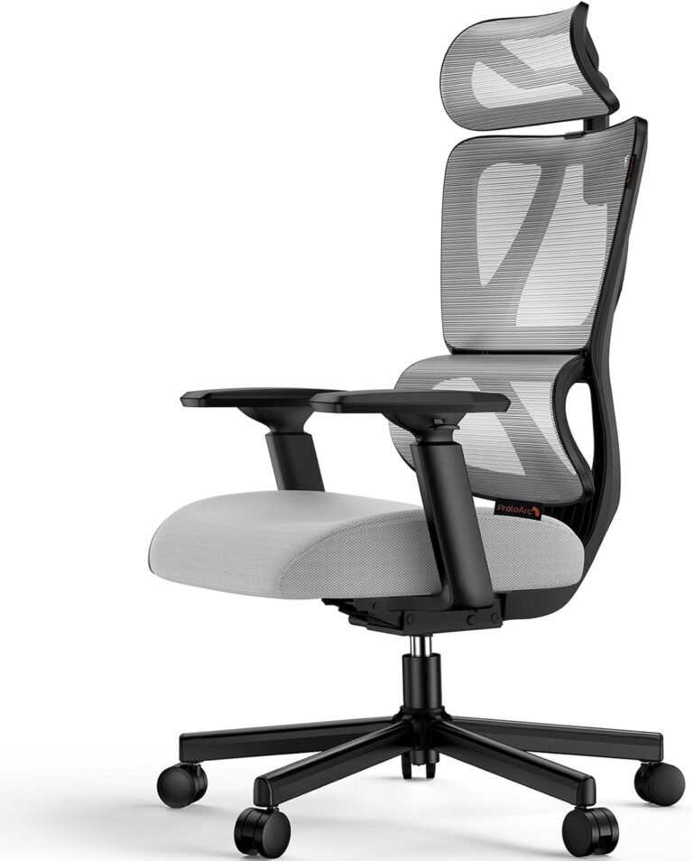 ProtoArc Ergonomic Office Chair, EC100 Big and Tall Mesh Computer Desk Chair with 30% Thicker Saddle Shaped Spring Cushion, Lumbar Support, Adjustable Headrest, Armrest for Home and Office – Gray