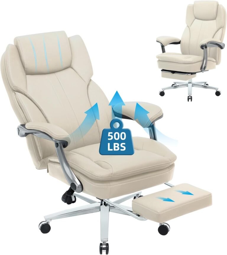 Big and Tall Office Chair with Footrest, Ergonomic High Back Executive Chair with Extra Wide Area Armrest, 500LBS PU Leather Managerial Home Desk Chair with 90-135°Reclining