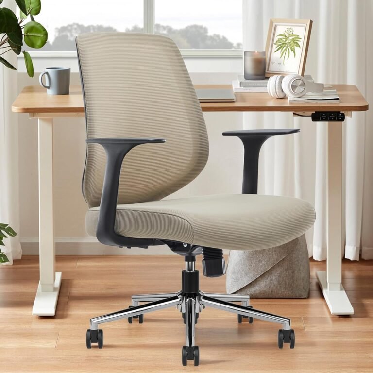 Farini Ergonomic Home Office Chair, Mesh Desk Chair with Armrest, Comfy Computer Desk Chair for Home Office Study Bedroom,Beige