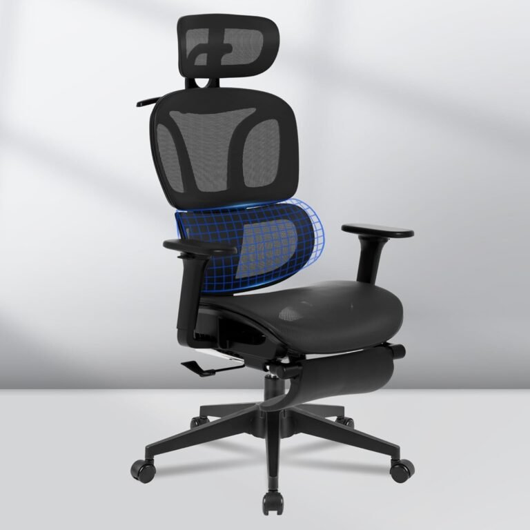 FLEXISPOT Big and Tall Mesh Office Chair, Computer Desk Chair Adjustable Swivel Chair with Footrest Lumbar Support Headrest and 360°Rotation for Home Office, Black Mesh 1