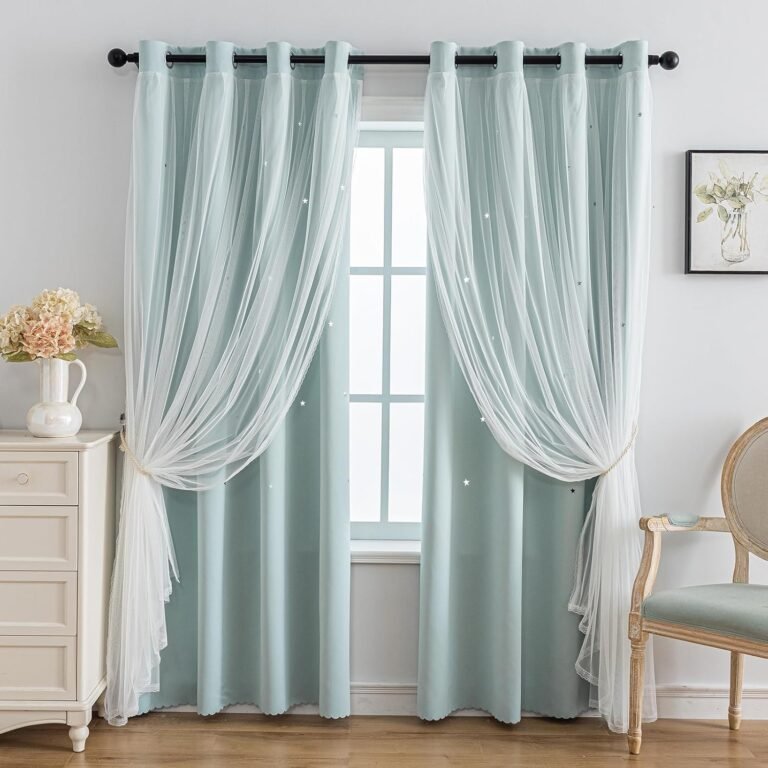 Anytime Romantic Kids Curtain,Hollow-Out Stars Window Curtain Double Layer Blackout Curtains for Girls Bedroom Kids Room 2Panel,(W52 x L72,Light Blue)