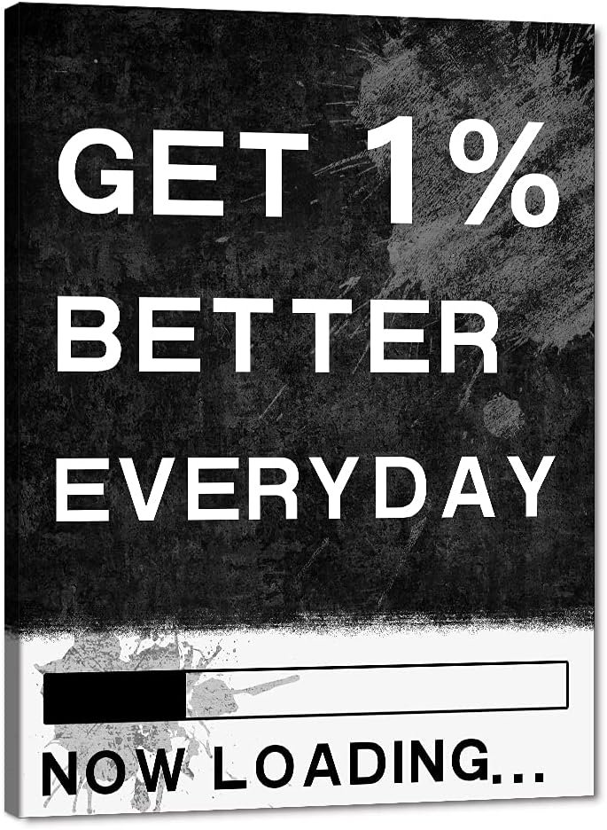 Motivational Black and White Vintage Artwork with Positive Quotes GET 1% BETTER EVERYDAY Artwork Inspirational Decoration Wall Pictures for Study Room Studio Decor Farmed Easy to Hang-18″Wx24″H
