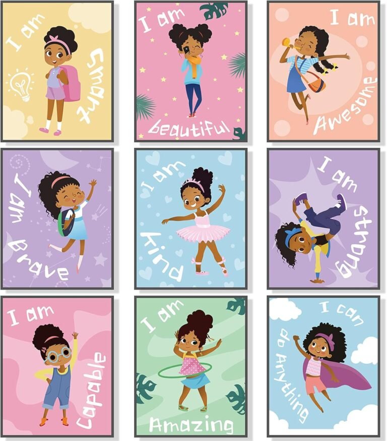 Outus 9 Pieces Black Girl Wall Decor for Girls Room Inspirational Quote African American Wall Art Motivational Saying Wall Decor for International Women’s Day Girl Kids Bedroom Gift
