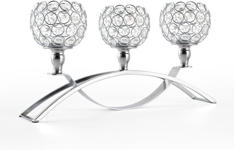 VINCIGANT 3 Arm Crystal Candle Stick Holders for Christmas Table Centerpiece, Silver Candelabra Ornaments for Wedding Thanksgiving Dinning Room Decorations,Gifts Boxed