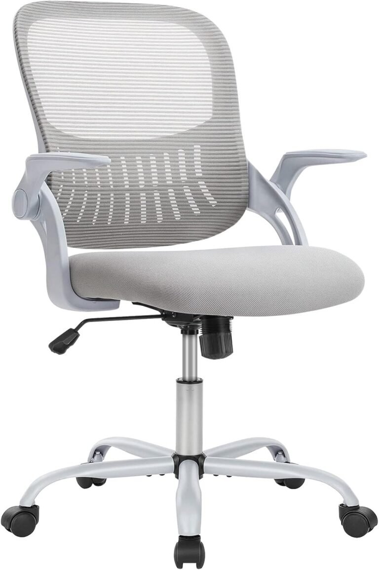Home Office Desk Chair, Ergonomic Computer Managerial Executive Chairs Mid-Back Work Swivel Task Chairs with Wheels, Lumbar Support, Comfy Flip-up Armrest for Gaming, Study, Student