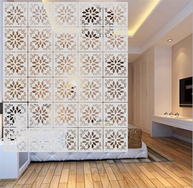 12Pcs White Hanging Room Divider,Wood-Plastic Room Divider DIY Panel Screens Partition Wall Dividers Room Decoration with All Accessories 11.4×11.4 Inch