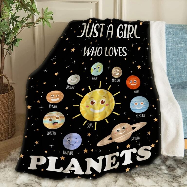 Just A Girl Who Loves Planets Throw Blanket Fannel Fleece Super Soft Funny Blanket Travel Throw Blanket for Bed Couch Sofa 40 x 30 Inch for Baby