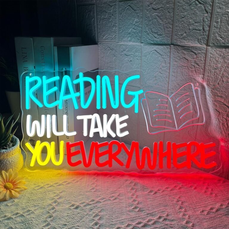 Reading Will Take You Everywhere Neon Sign, Student Led Neon Light for Wall Decor, Dimmable Read Books Neon Light Up Sign for Classroom Bedroom Bookstore Library Museum Study Room Decoration