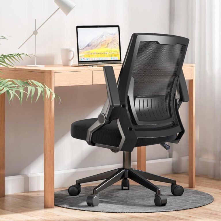 GTPOFFICE Ergonomic Office Chair, Computer Desk Chair Comfy with Adjustable Lumbar Support, Mid-Back Mesh Office Chair with Flip-up Armrest, Tilt Function Task Chair for Home, Bedroom, Gaming, Black