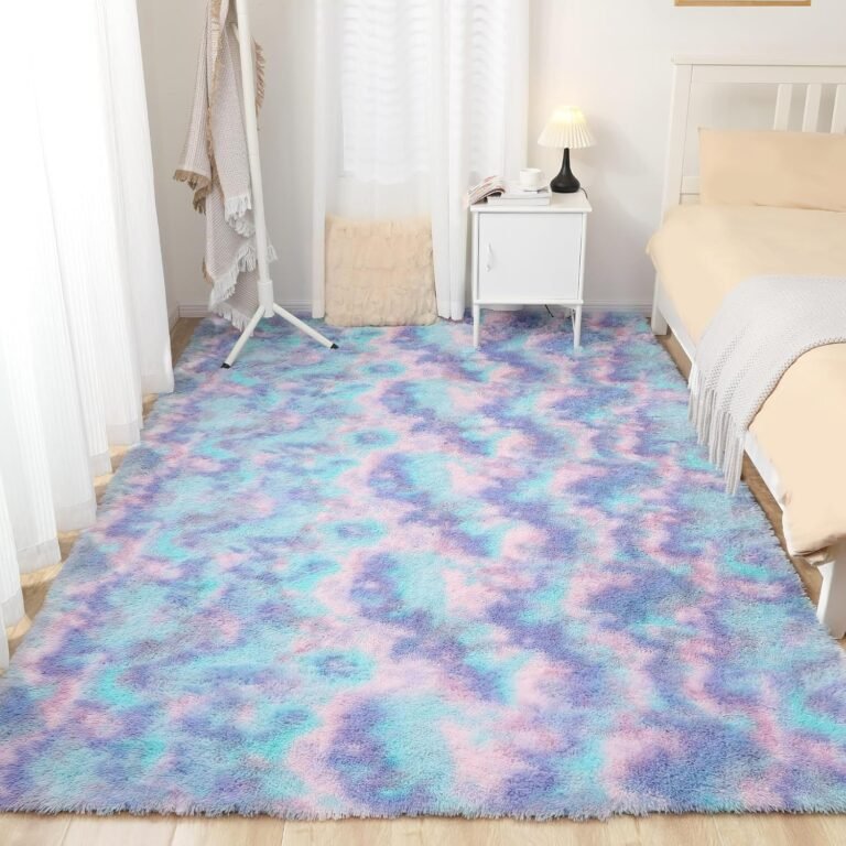 Rainbow Rug for Girls Room, 6×9 Fluffy Area Rugs for Bedroom, Colorful Kids Rug Cute Anti-Skid Indoor Carpet for Nursery, Living Room, Playroom, Home Decor