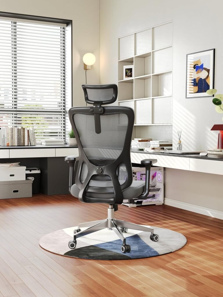 Office Chair,Ergonomic High-Back Desk Chair with 2D Headrest,400LBS Mesh Office with 4D Armrest, 90-135° Tilt Lock Big and Tall Computer Desk Chairs for Home,Bedroom,Study,Grey