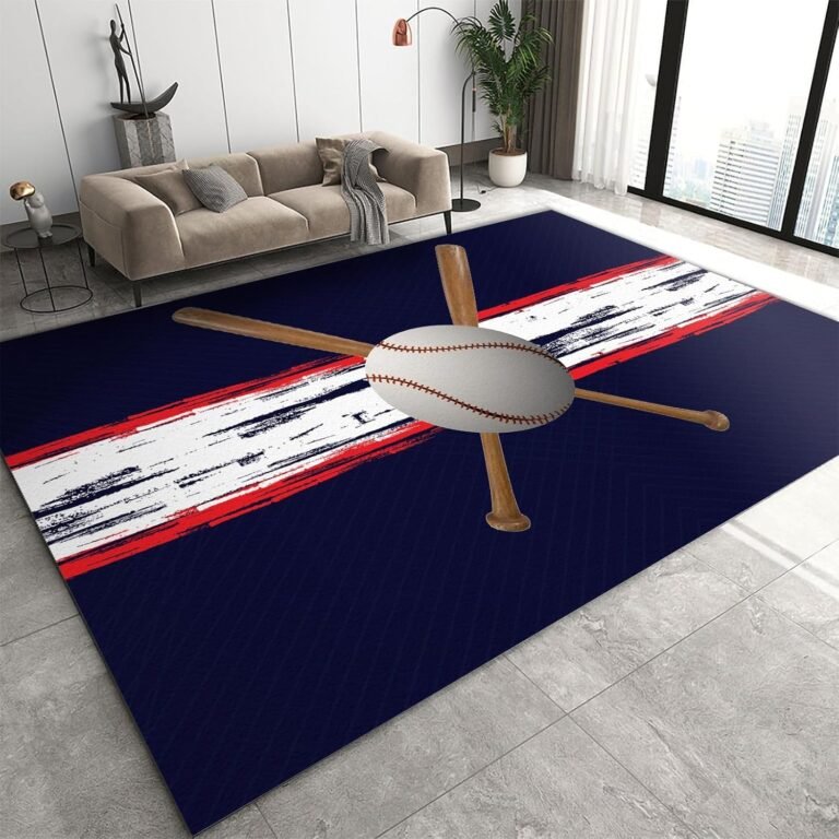 Red Line Baseball Area Rugs, American Baseball Indoor Non-Slip Kids Rug, Upholstery Rug with Non-Slip Backing for Kids Boys Girls Bedroom Living Room Dining Room Study 4ftx6ft