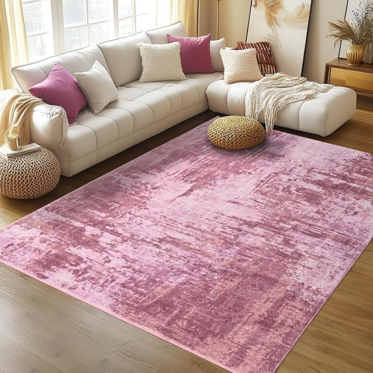 Merelax 6×9 Pink Area Rugs for Living Room, Large Abstract Modern Machine Washable Rug for Bedroom Girls Room, Boho Vintage Rugs for Dining Room Office Study Non Slip Carpet, Soft Low Pile Rugs