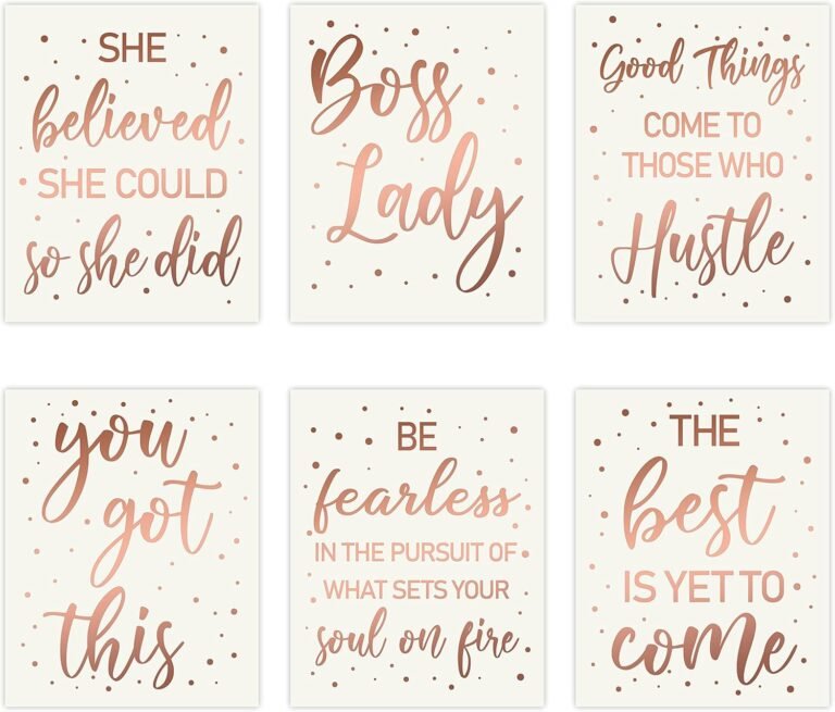 Haooryx 6Pcs Boss Lady Wall Art Rose Gold Inspirational Quote Cardstock Art Print Office Decor Set, Minimalist Girls Art Print Poster for Girls Women Bedroom Dorm Study Room Office Decorations