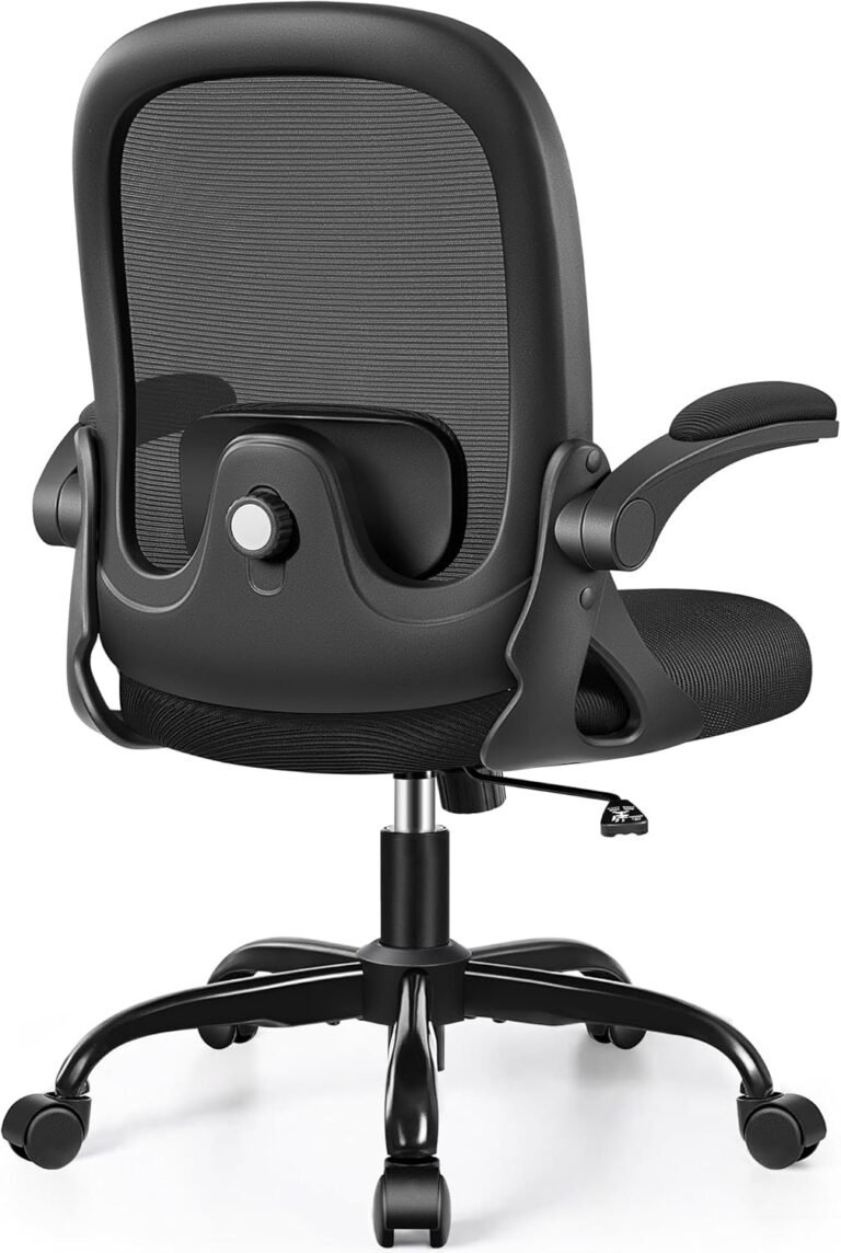 Office Chair Ergonomic Desk Chair with Adjustable 3D Lumbar Support and Height, Comfy Mesh Computer Chair with Flip-up Armrests, Swivel Rolling Task Chair with Wheels for Home Office (Black)