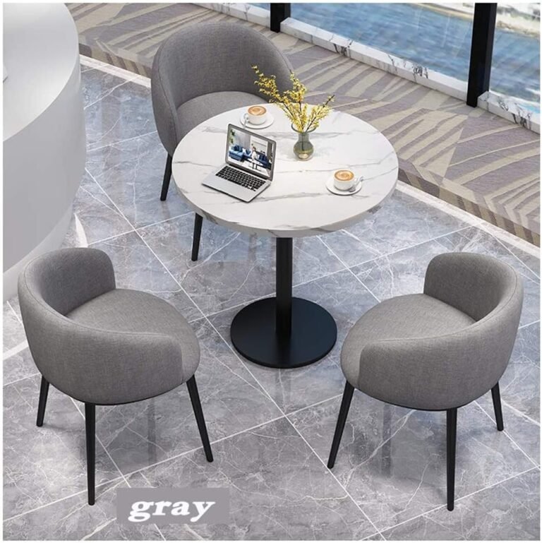 Business Hotel Coffee Table W/Chair – Save Space Reception Area Table and Chair Combination Balcony Round Table Leisure Table Living Room Bedroom Study Hotel Supermarket 60cm (Color : Gray)