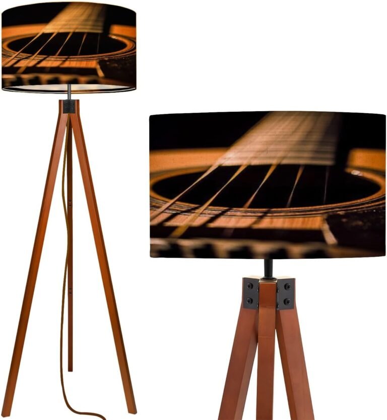 Wood Tripod Floor Lamp, Guitar Guitars Chords Acoustic Guitar Music Music an Acoustic Mid Century Reading Standing Lamp, Night Light for Bedroom Study Room Living Room Office