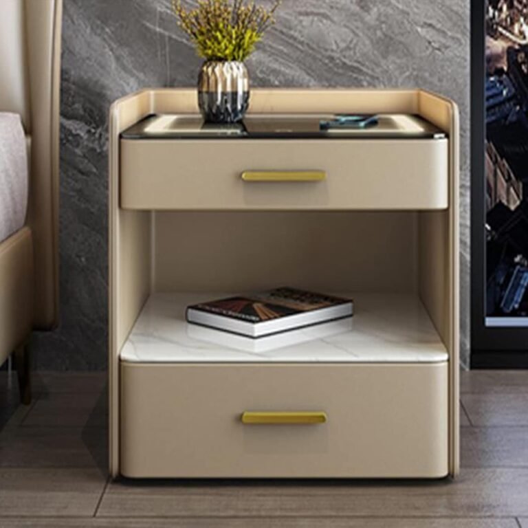 Bedroom bedside table with stereo, multifunctional side table with combination lock, smart bedside table with wireless charging, with light, suitable for bedroom, living room, study room ( Color : Kha