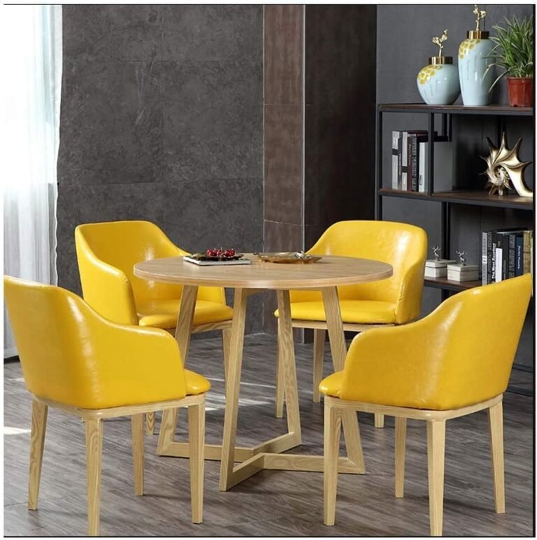 Round Dining Table Set – Dining Room Furniture, Table and Chair Combination Restaurant Bar Farmhouse Balcony Cafe Tea Shop Reception Leather Lounge Study Simple Round Table(Color:Yellow,Size:60cm)