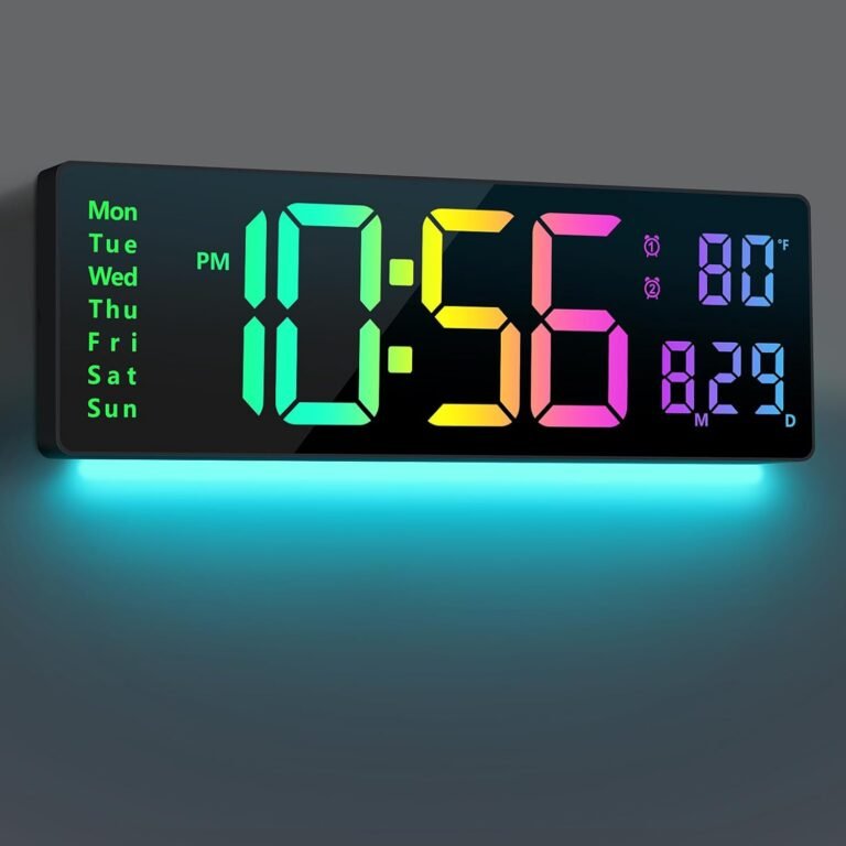 Digital Wall Clock Large Display 16″, Digital Clock with 11 RGB Colors Changing Remote Control, LED Clocks with Night Lights for Living Room Bedroom Office Classroom Decor, Auto DST (Multicolor)