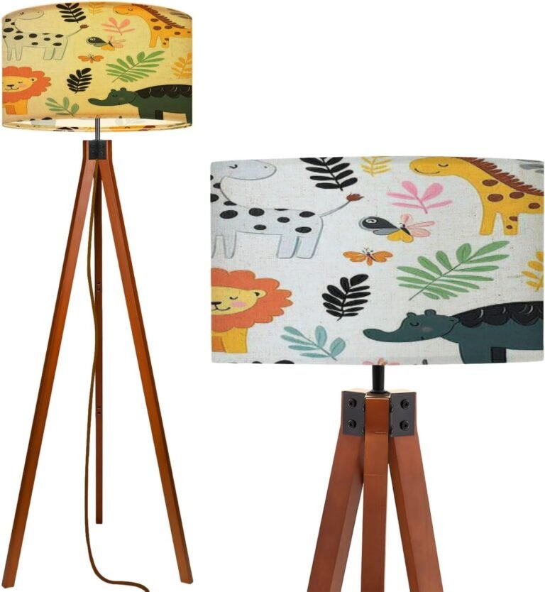 Wood Tripod Floor Lamp, Cute Seamless Animals Elephant Dangerous Mid Century Reading Standing Lamp, Night Light for Bedroom Study Room Living Room Office