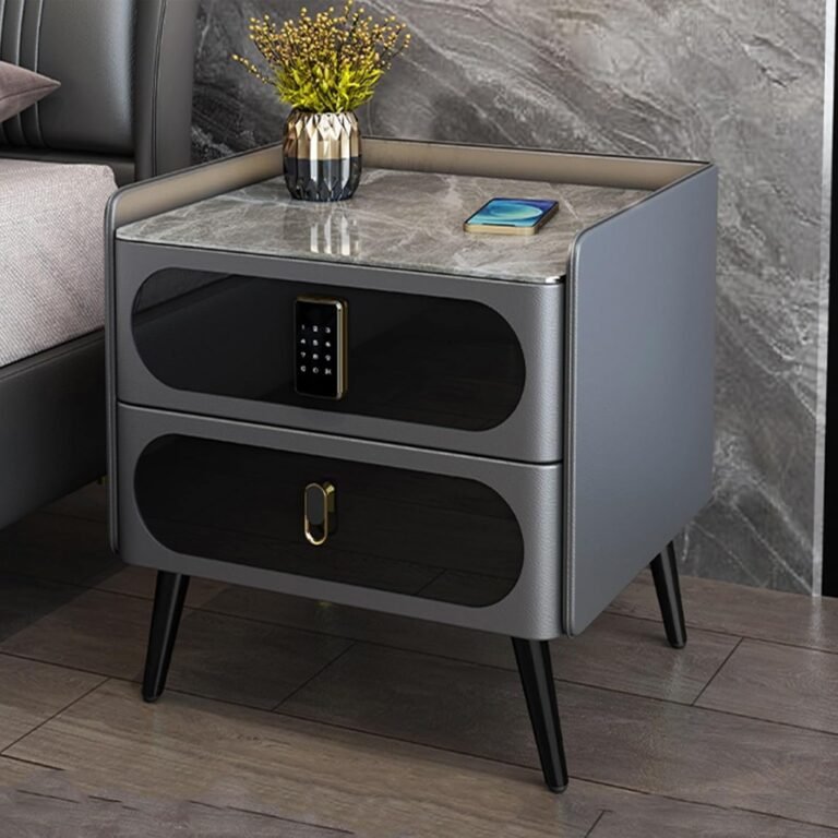 Smart bedside table with audio, bedroom bedside table with combination lock, home bedside table with wireless charging, with slate, suitable for bedroom, living room, study room ( Color : Advanced gra