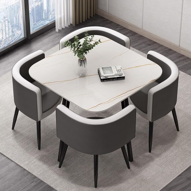 Office Reception Room Club Table, Office Table and Chair Set, Small Conference Table, Reception Table and Chair Combination, Mall Corridor Bedroom Study 1 Table and 4 Chair (Color : Grey)