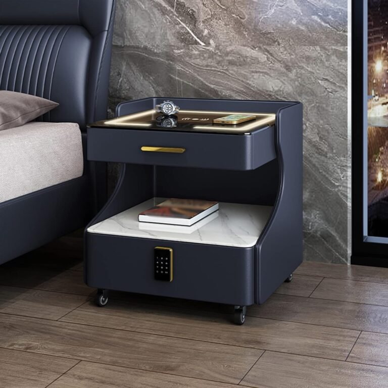 Multifunctional bedside table with combination lock,smart side table with audio, home bedside table with wireless charging,with three-color lamp, suitable for bedroom, living room,study room ( Color :