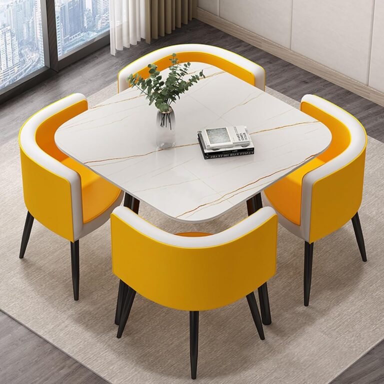 PAKMEZ Office Reception Room Club Table, Office Table and Chair Set, Small Conference Table, Reception Table and Chair Combination, Mall Corridor Bedroom Study 1 Table and 4 Chair (Color : Yellow)