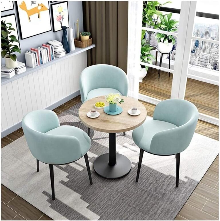 Table and Chairs Dining Set Farmhouse Style Simple Leisure Tables and Chairs Round Dining Table Chair Combination Living Room Balcony Bedroom Study 1 Table 3 Chairs 60cm (Color : Light Blue) (Blue) (