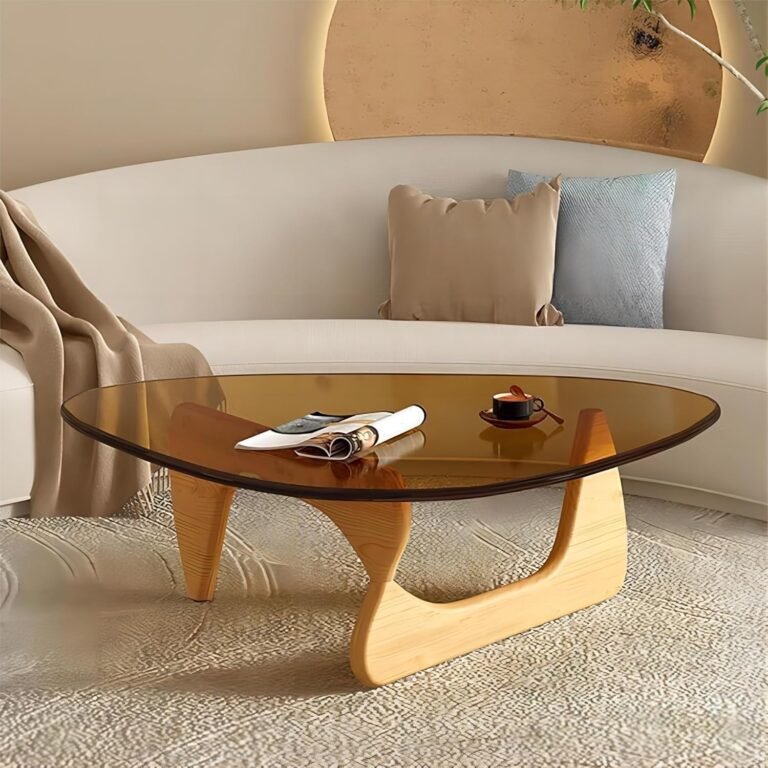 Short Table Coffee Tables ，Triangle Glass Coffee Table with Irregular Oak Base， Mid-Century Modern End Table,Small Coffee Tables,for Livingroom Study Room Office Hotel Balcony (Color : Brown glass,
